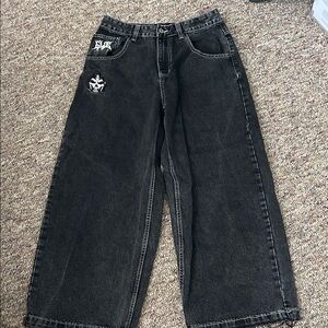 Kids Black Wide-Leg Jeans with White Graphic Patch